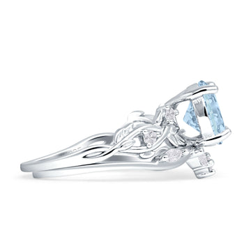 Two Piece Pear Teardrop Bridal Ring Aquamarine CZ 925 Sterling Silver Wholesale